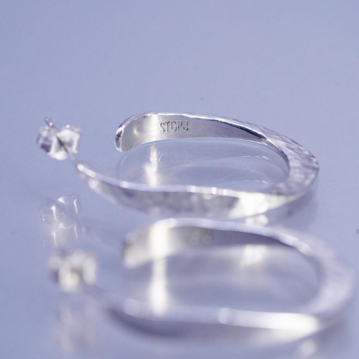 1.25” Vintage 925 Sterling Silver Hoop Earrings, 925 hammered huggie Studs