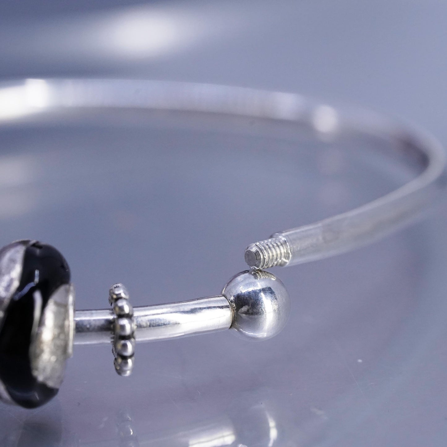 7” 2mm, Vintage Sterling 925 silver handmade bracelet, bangle with glass beads