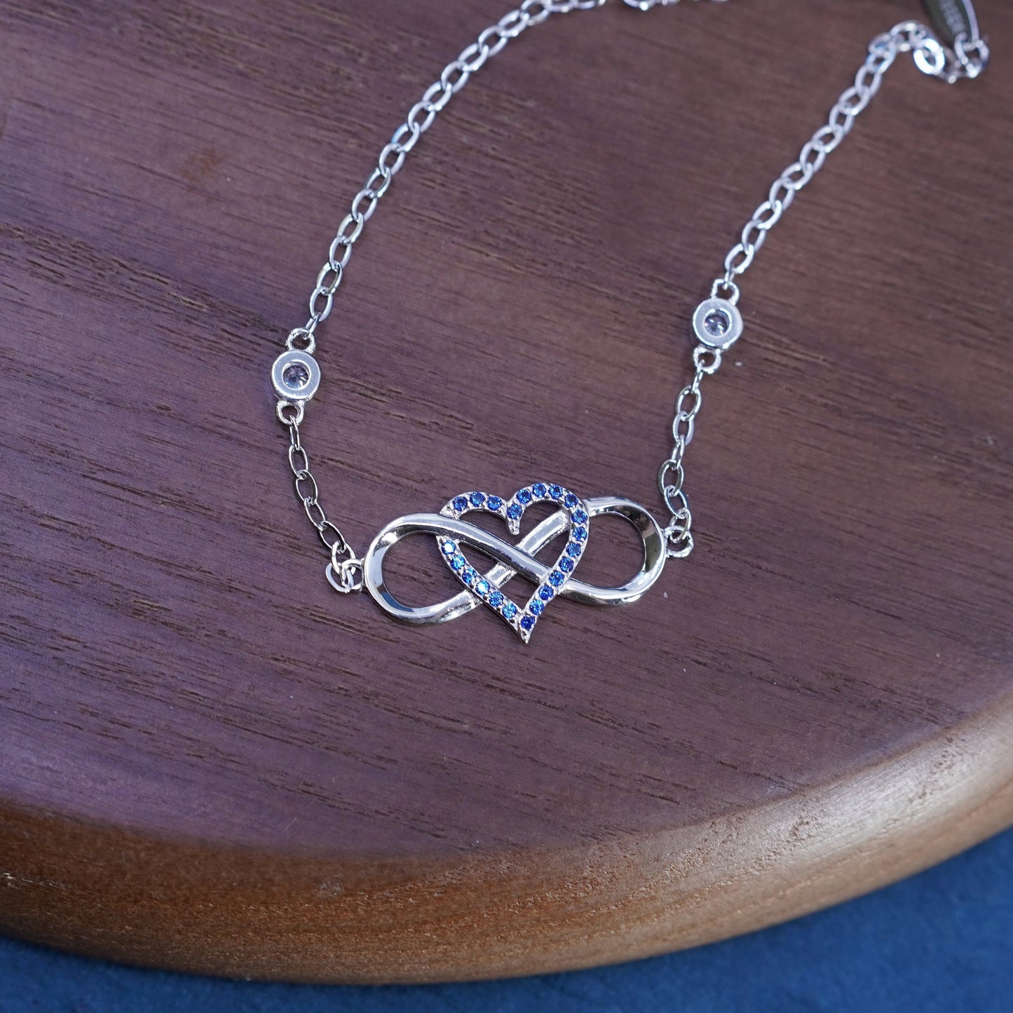 7+2”, Sterling silver handmade bracelet, 925 flatten chain Celtic knot heart