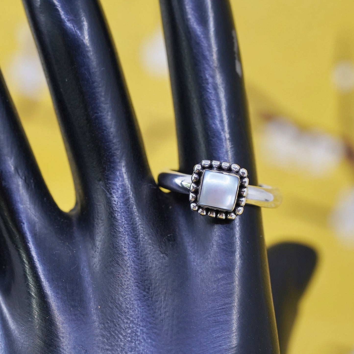 Size 10, retired Silpada Sterling 925 silver R1617 Button Frame Pearl Ring bead