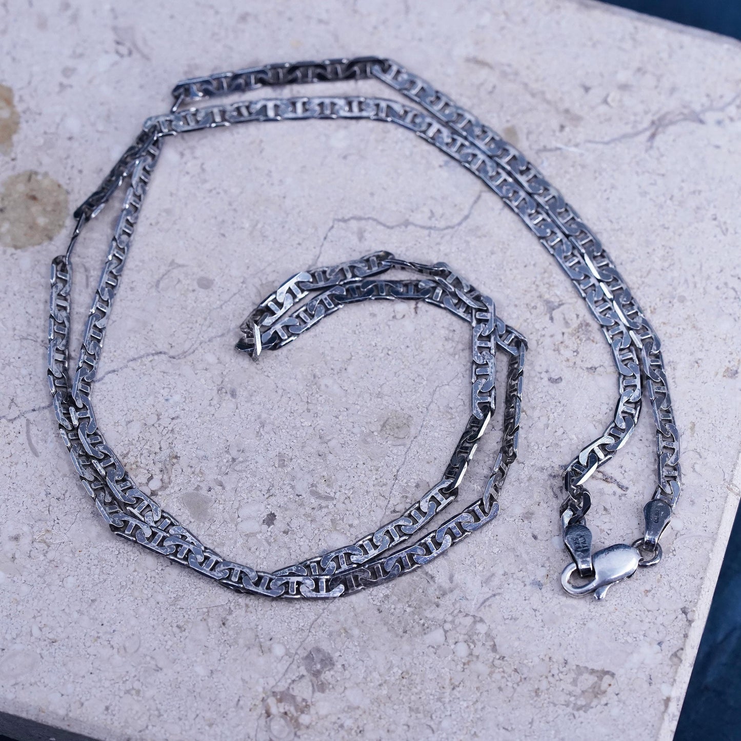 20" 3mm, vintage Sterling silver handmade necklace, 925 anchor link chain
