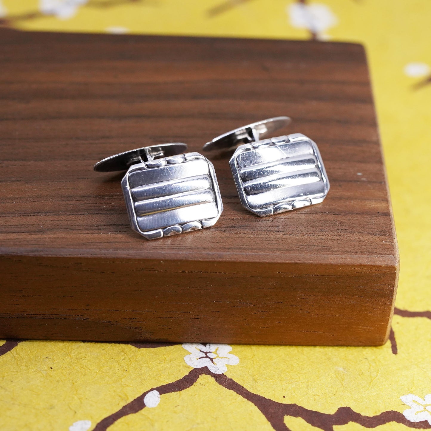 Vintage handmade sterling silver cufflink, 925 textured cuff links