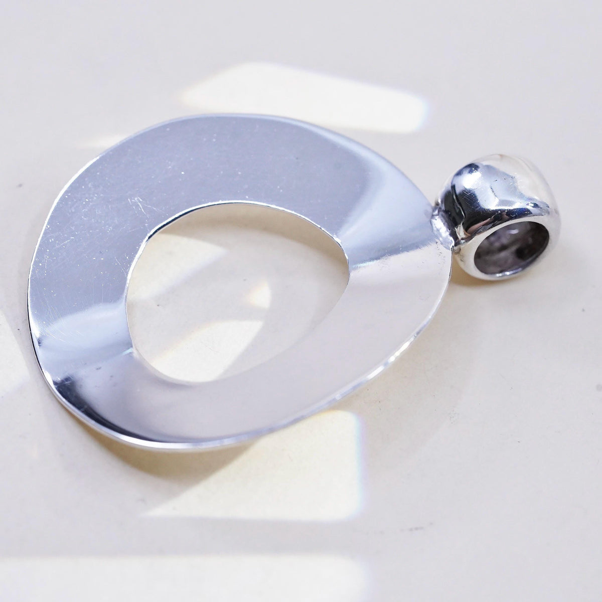 Vintage sterling silver handmade pendant, huge 925 bold circle