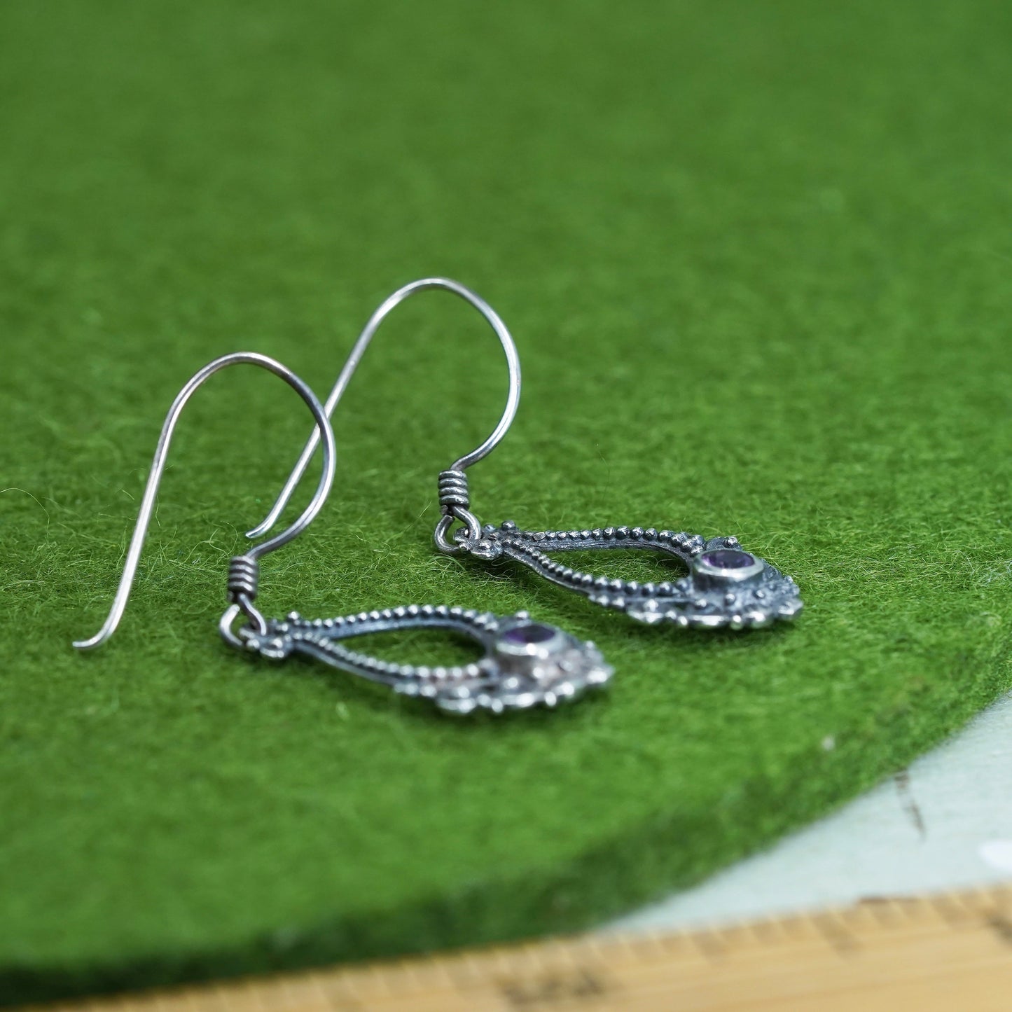 vintage sterling silver handmade earrings, 925 silver beads with amethyst
