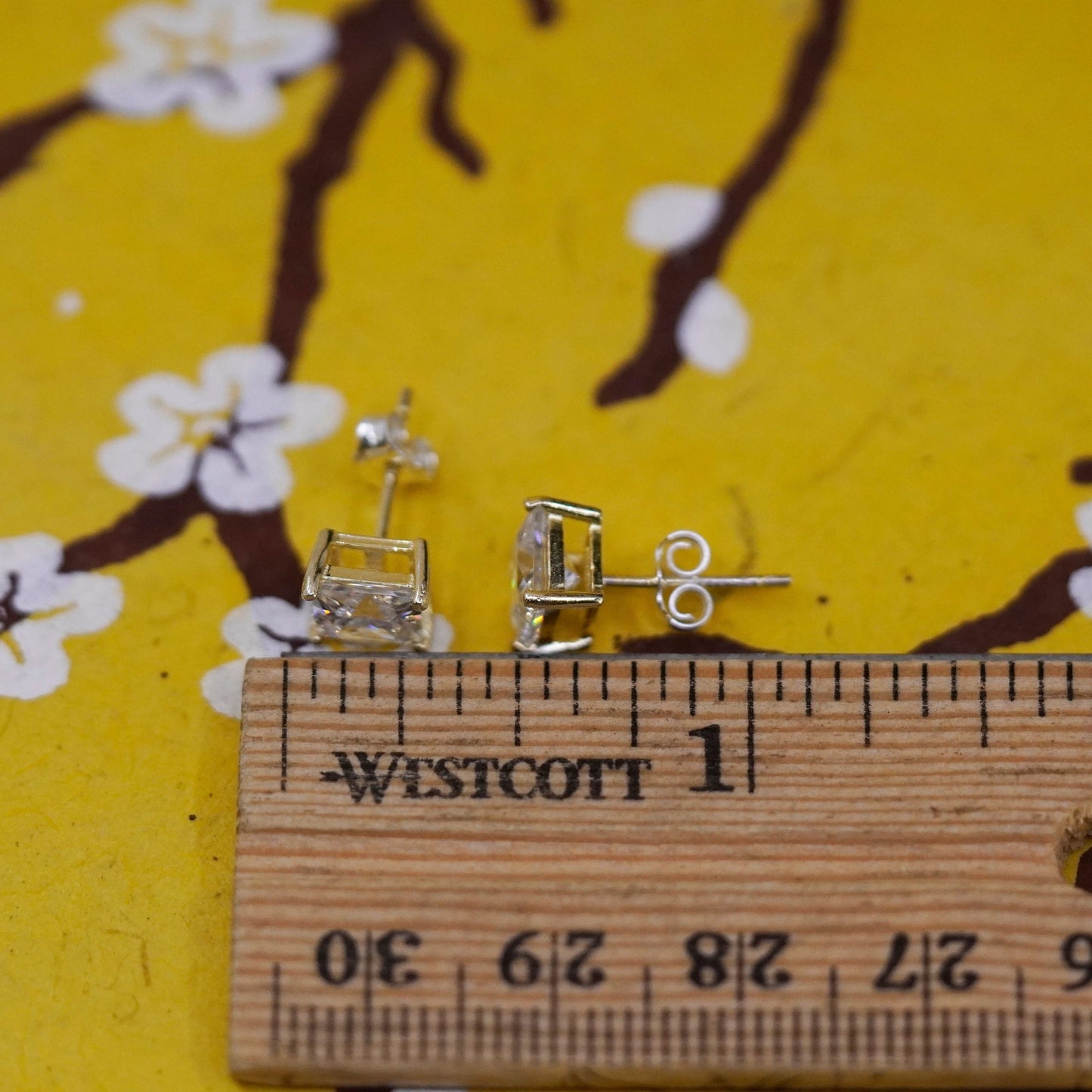 6mm, Vintage vermeil gold over Sterling 925 silver square cz studs, earrings