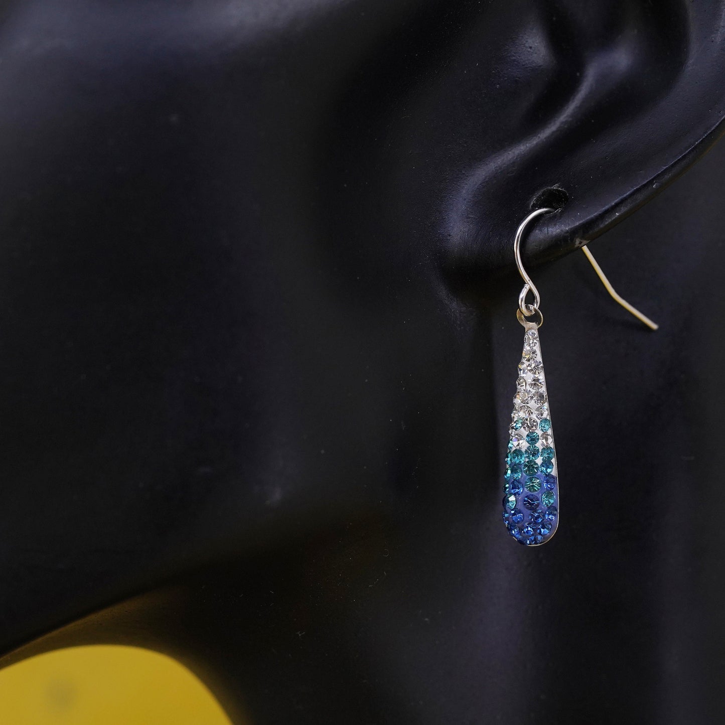 Vintage Sterling 925 silver handmade teardrop earrings with crystal