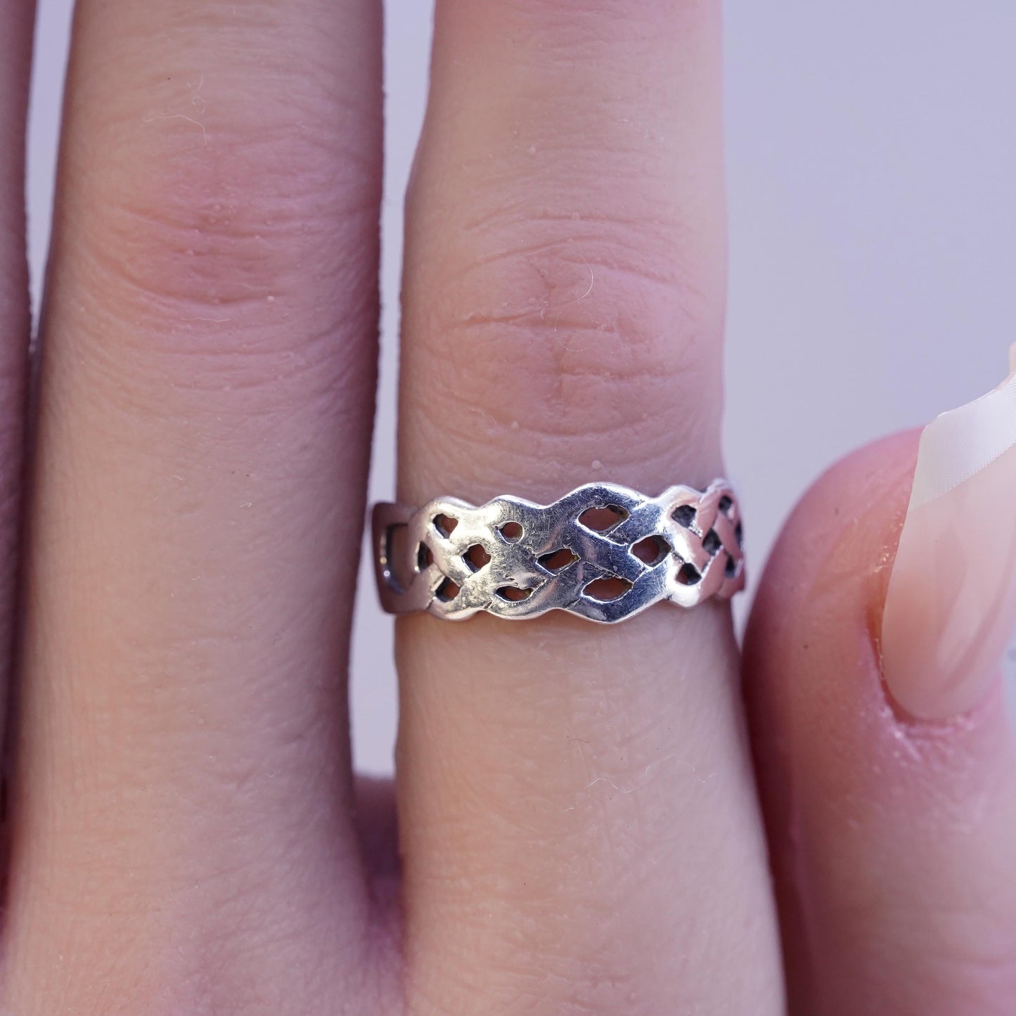 Size 7, vintage Sterling silver handmade ring, 925 Filigree band