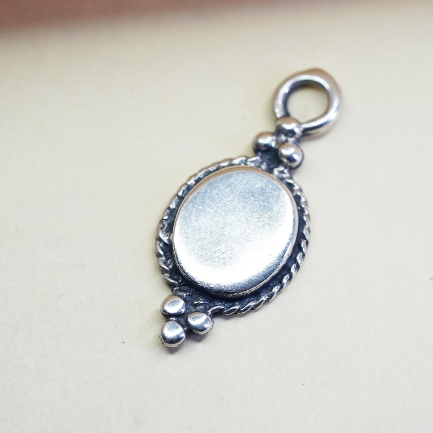 Vintage sterling silver handmade charm, 925 silver blank oval tag