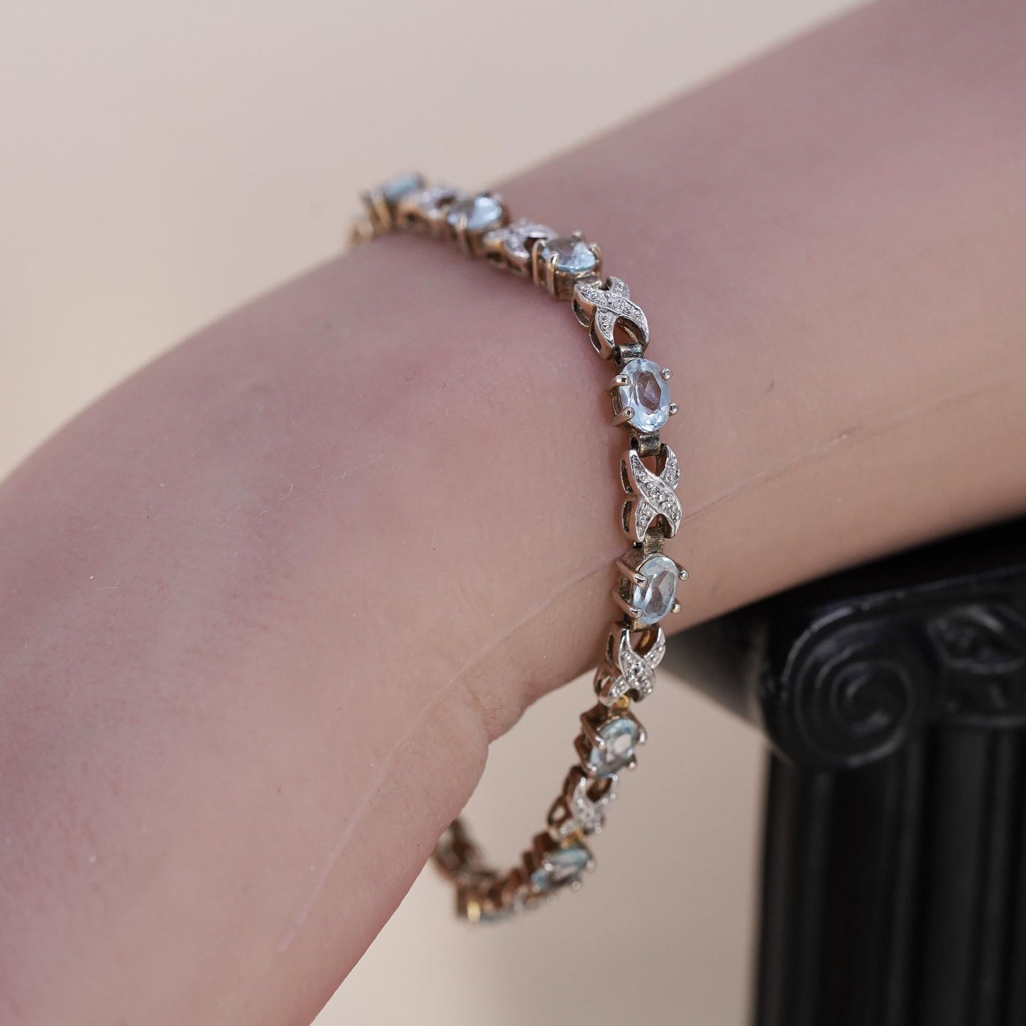 7”, vermeil gold plated sterling silver tennis bracelet, 925 blue topaz diamond