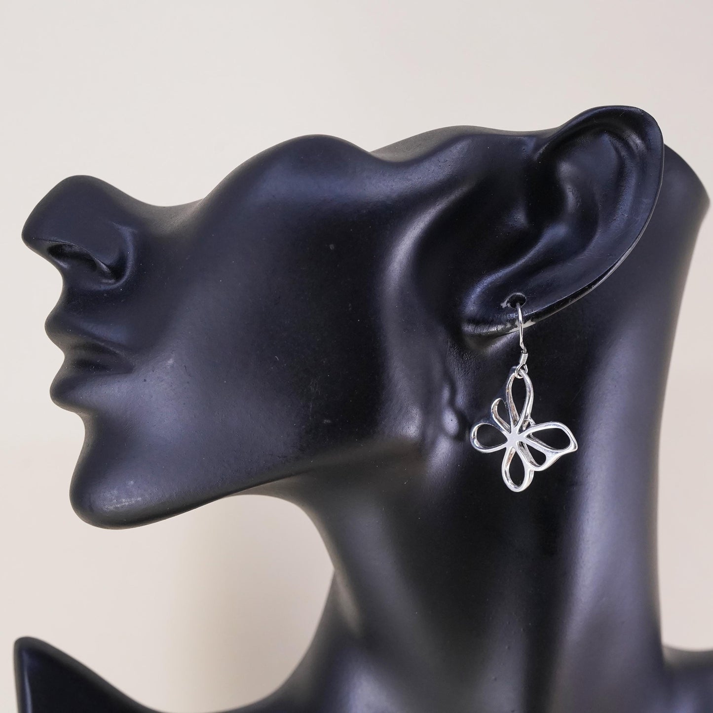 Vintage sterling silver handmade earrings, 925 silver butterfly