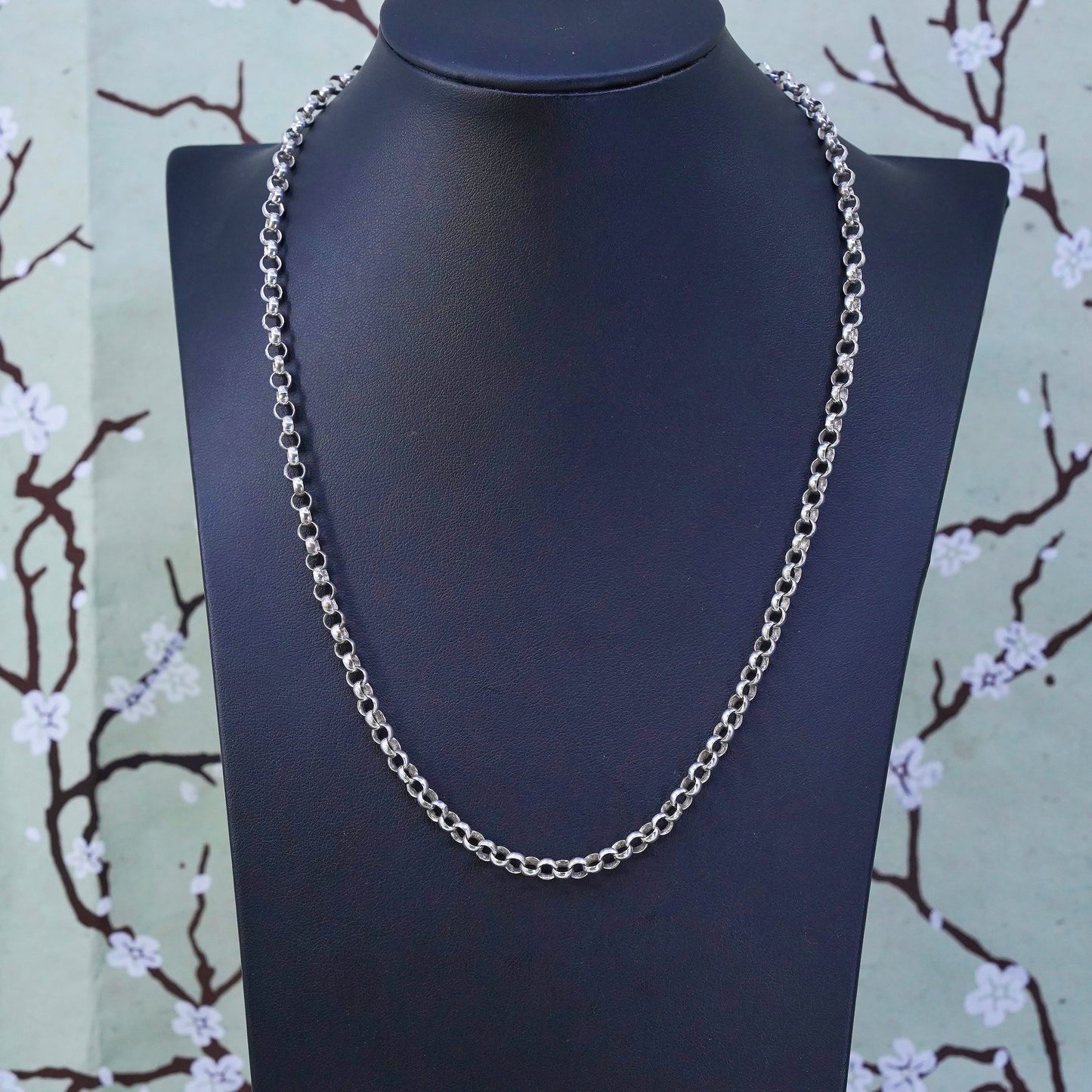 20" 5mm, vintage sterling silver handmade necklace, 925 bold circle link chain