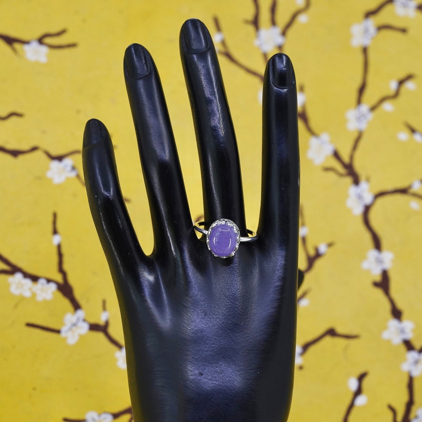 Size 11.5, Sterling silver ring, 925 silver statement ring with purple jade