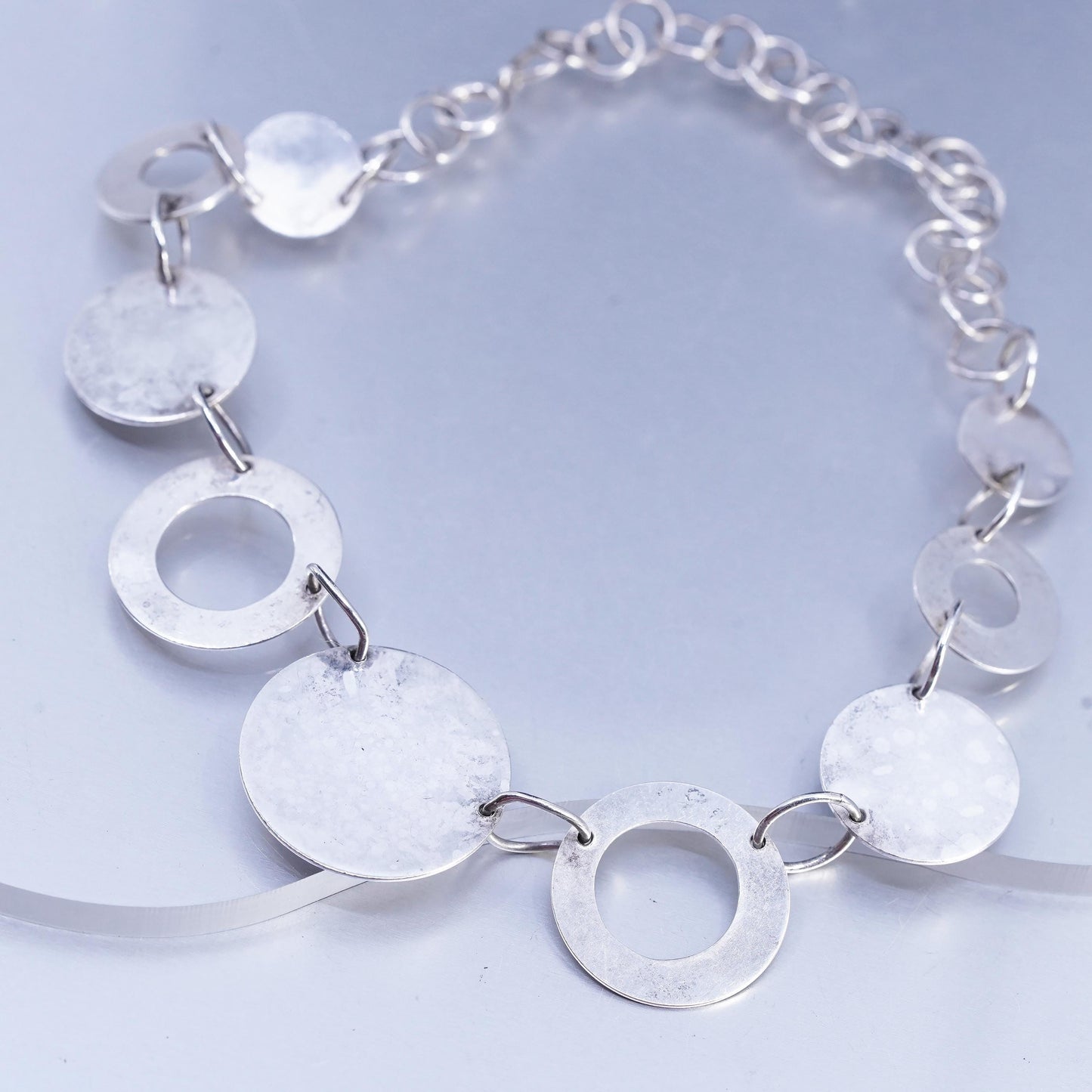 12", vintage Sterling 925 silver circle choker collar necklace disc pendant