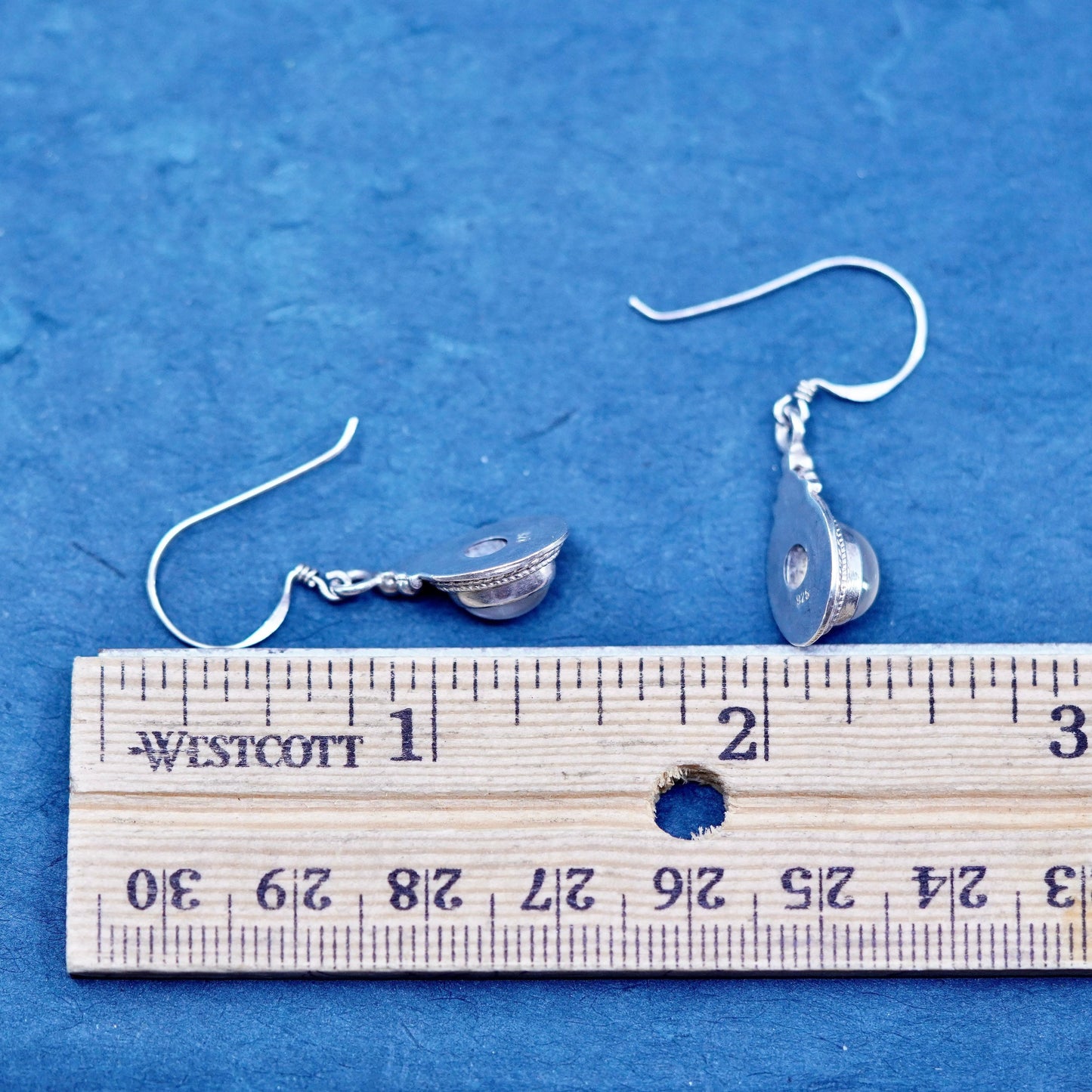 Vintage Sterling 925 silver handmade earrings with moonstone inlay