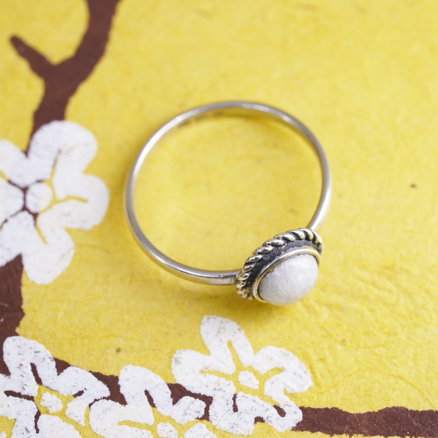 Size 6.5, vintage sterling silver handmade ring, 925 silver band with moonstone