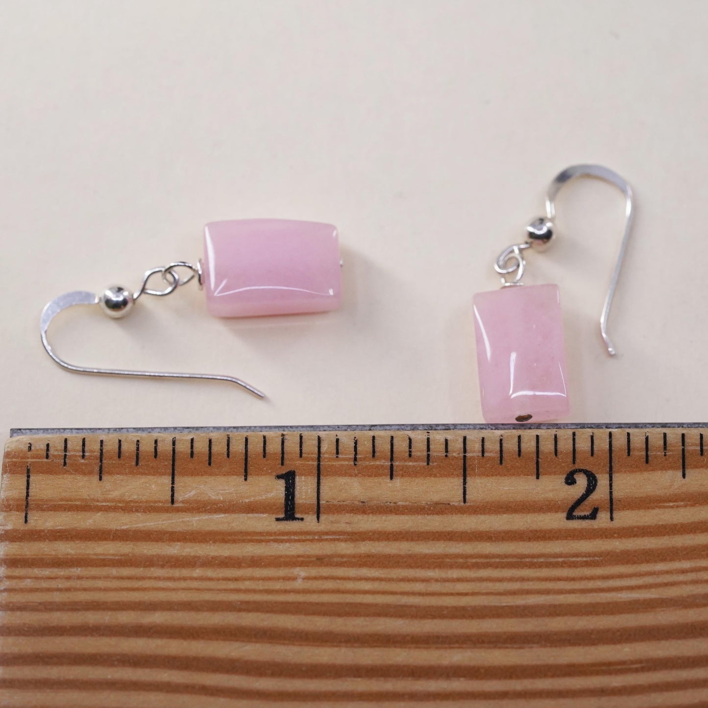 Vintage Sterling 925 silver handmade earrings with pink quartz nugget