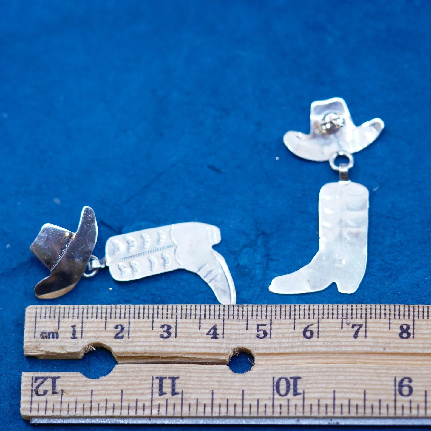 Native American sterling silver handmade earrings, 925 hat and boots drops