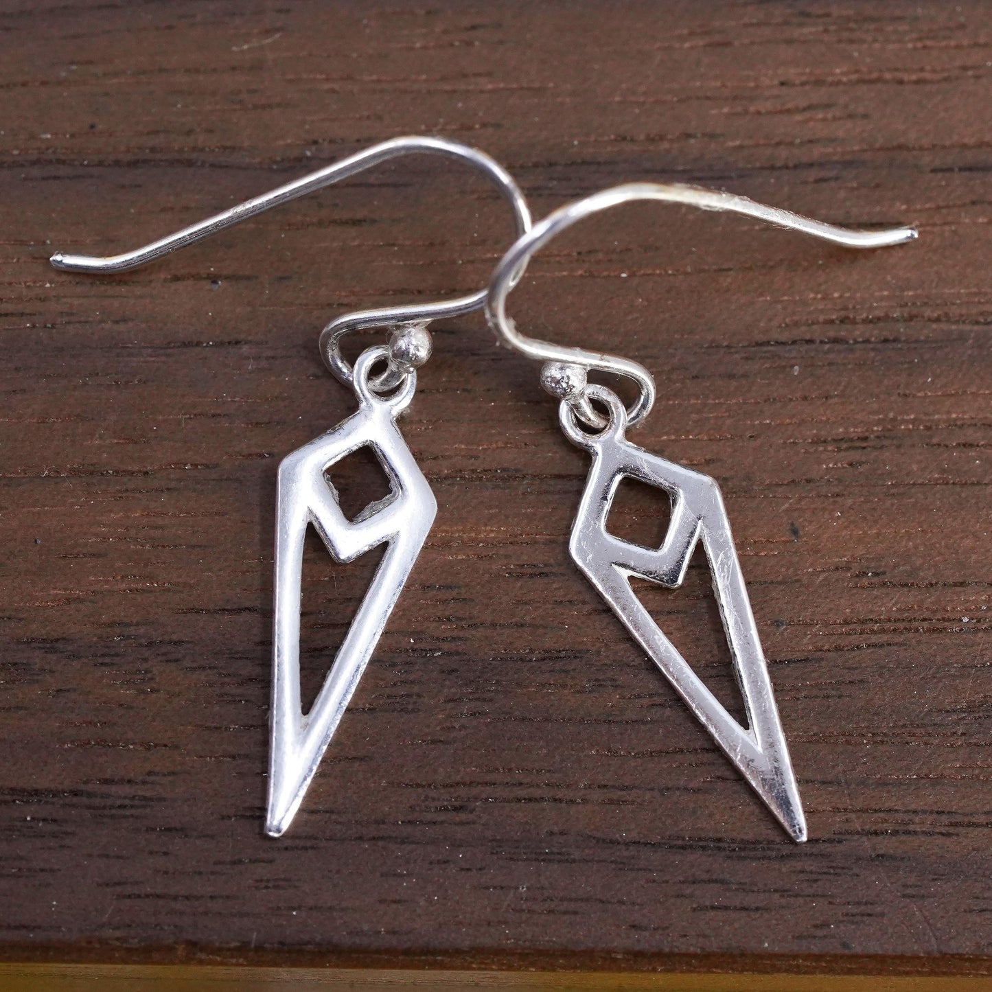 vintage handmade sterling silver earrings, 925 shape dangles
