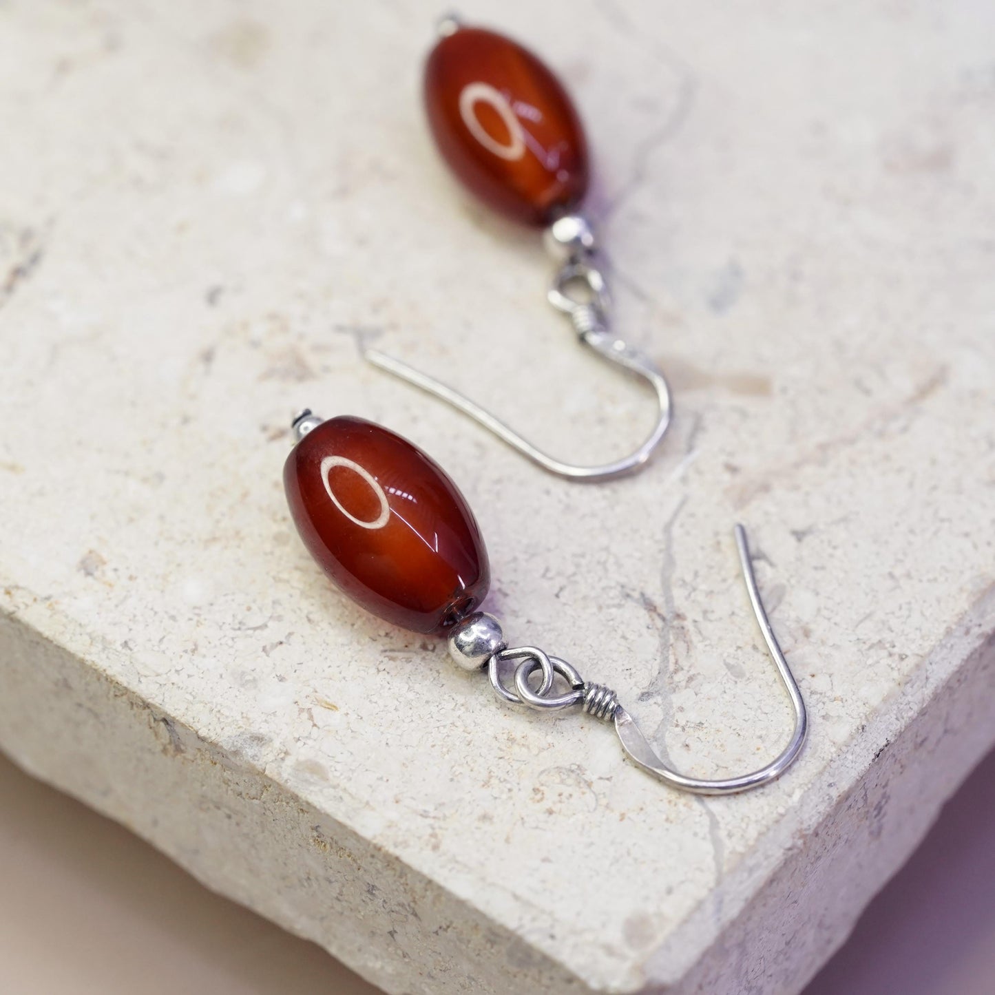 Vintage Sterling 925 silver handmade earrings with carnelian