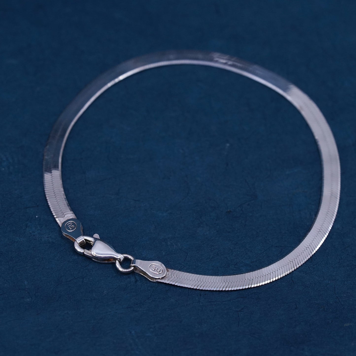 7”, 4mm, vintage Sterling silver handmade bracelet, 925 herringbone chain