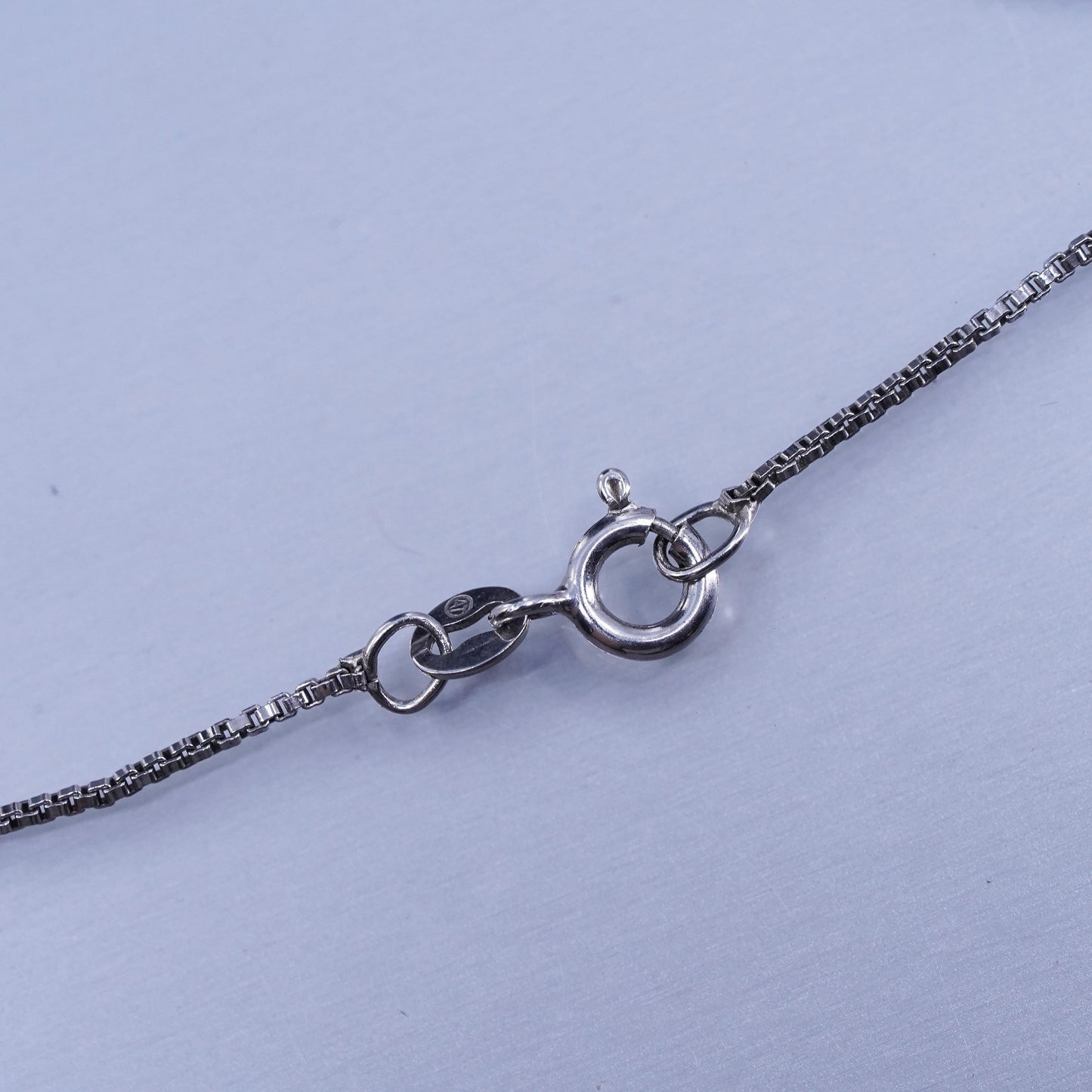 16”, vintage Sterling 925 silver handmade box chain necklace oval onyx pendant
