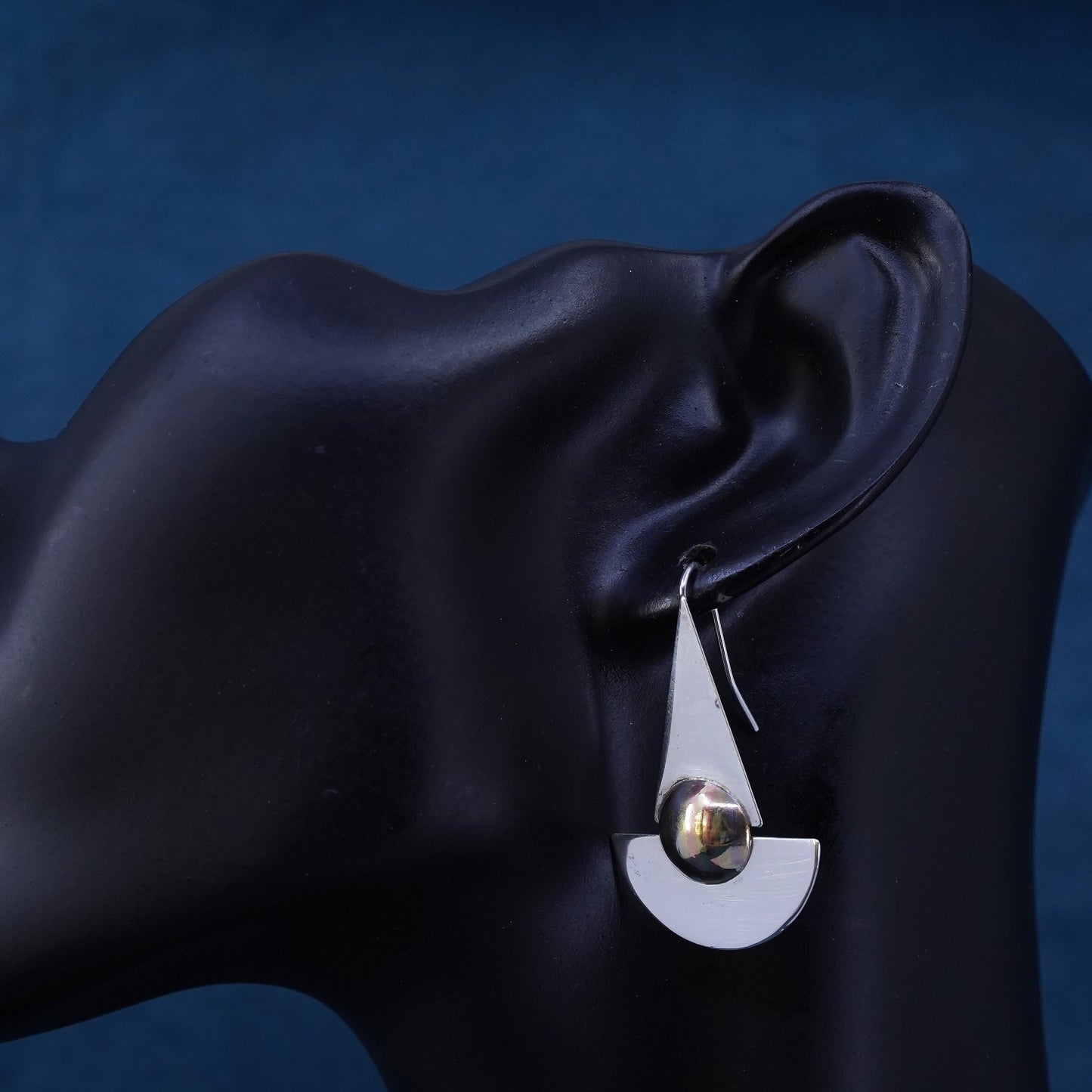 two tone southwestern S. Walker Sterling silver earrings, 925 teardrop Dangles