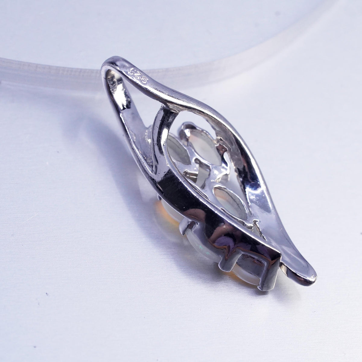 Sterling 925 Silver White Opal Cluster Pendant, Marquise Cabochon Opal Leaf