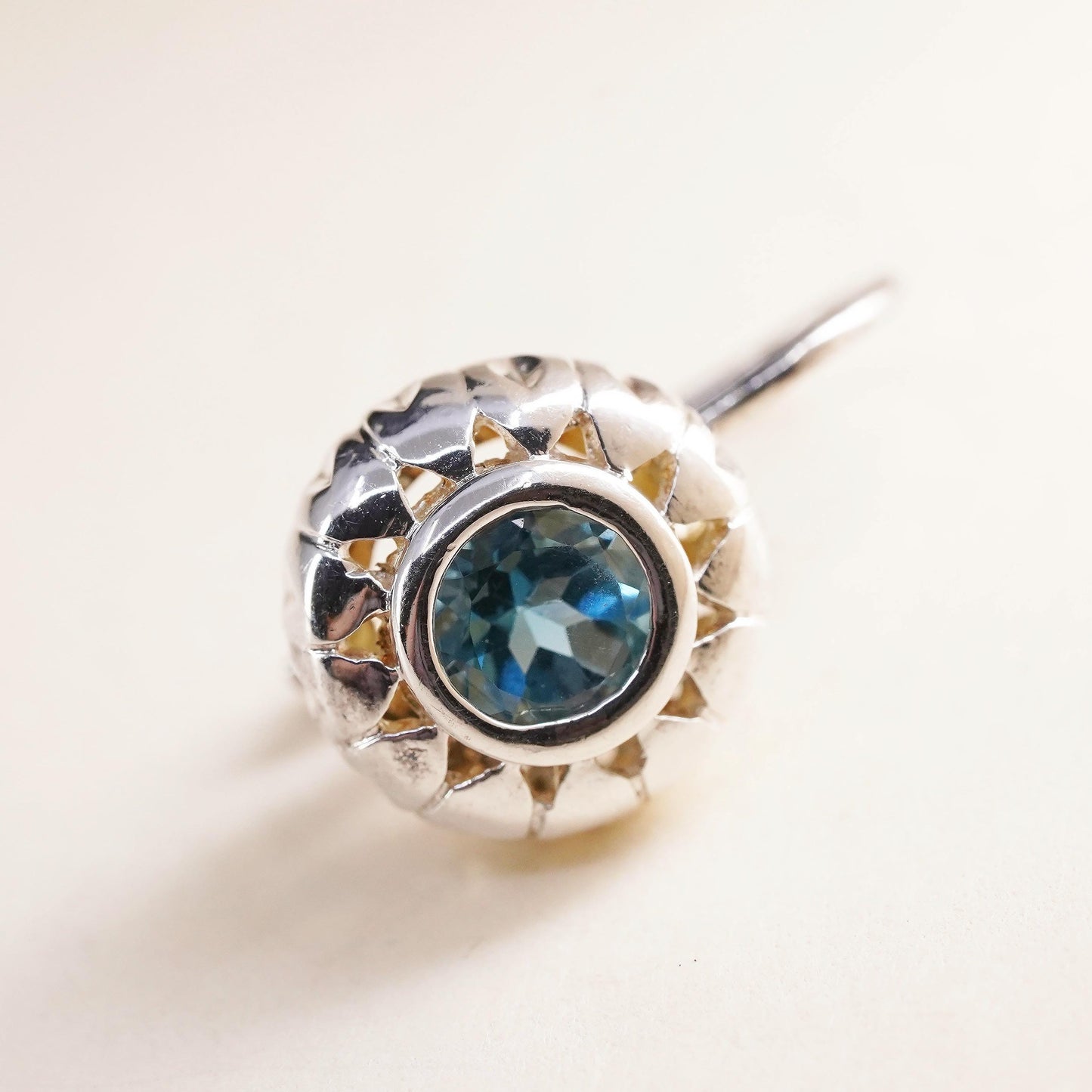 Southwestern sterling silver 925 handmade single earring with topaz lever back