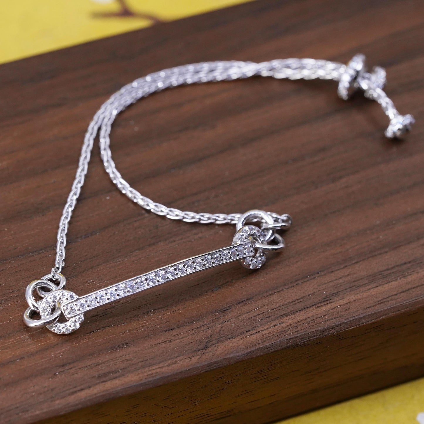 Size adjustable, vintage Sterling silver handmade bracelet, 925 snake chain cz