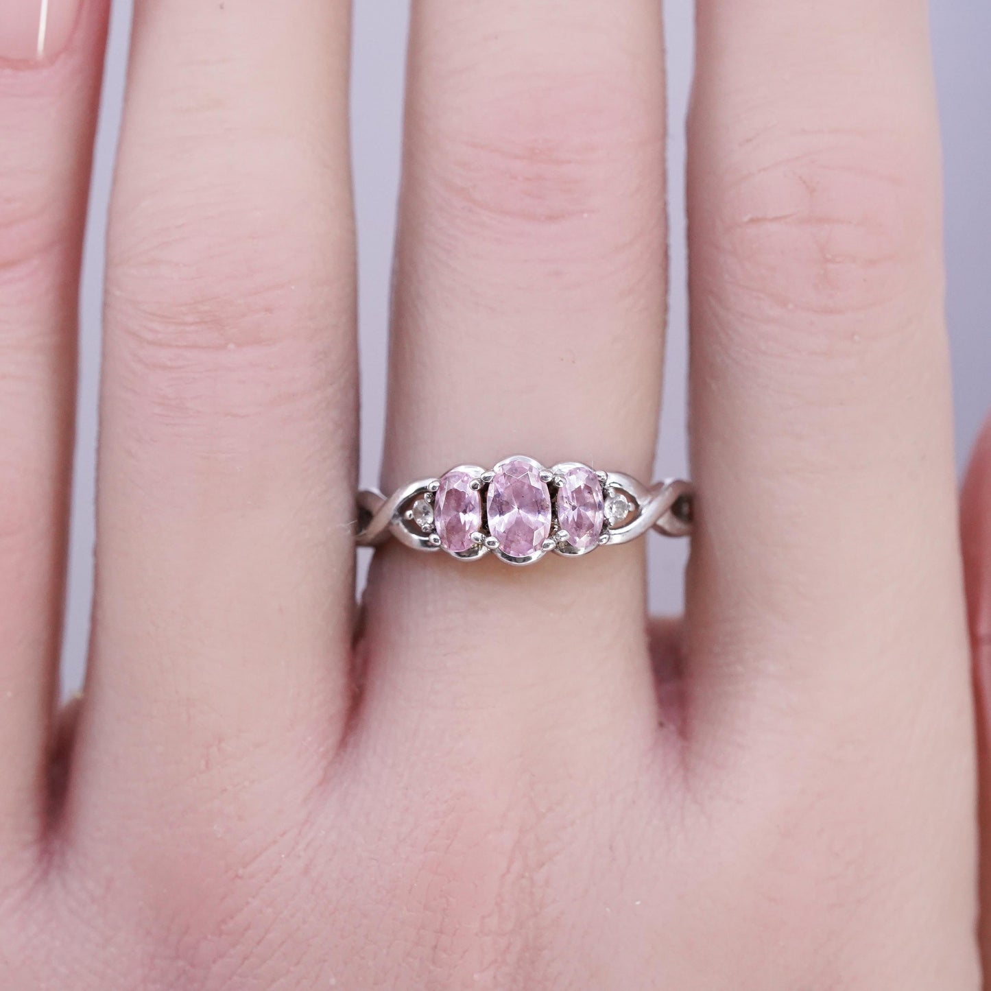 size 9.25, Vintage Sterling Silver Ring, 925 Engagement Ring with pink crystal