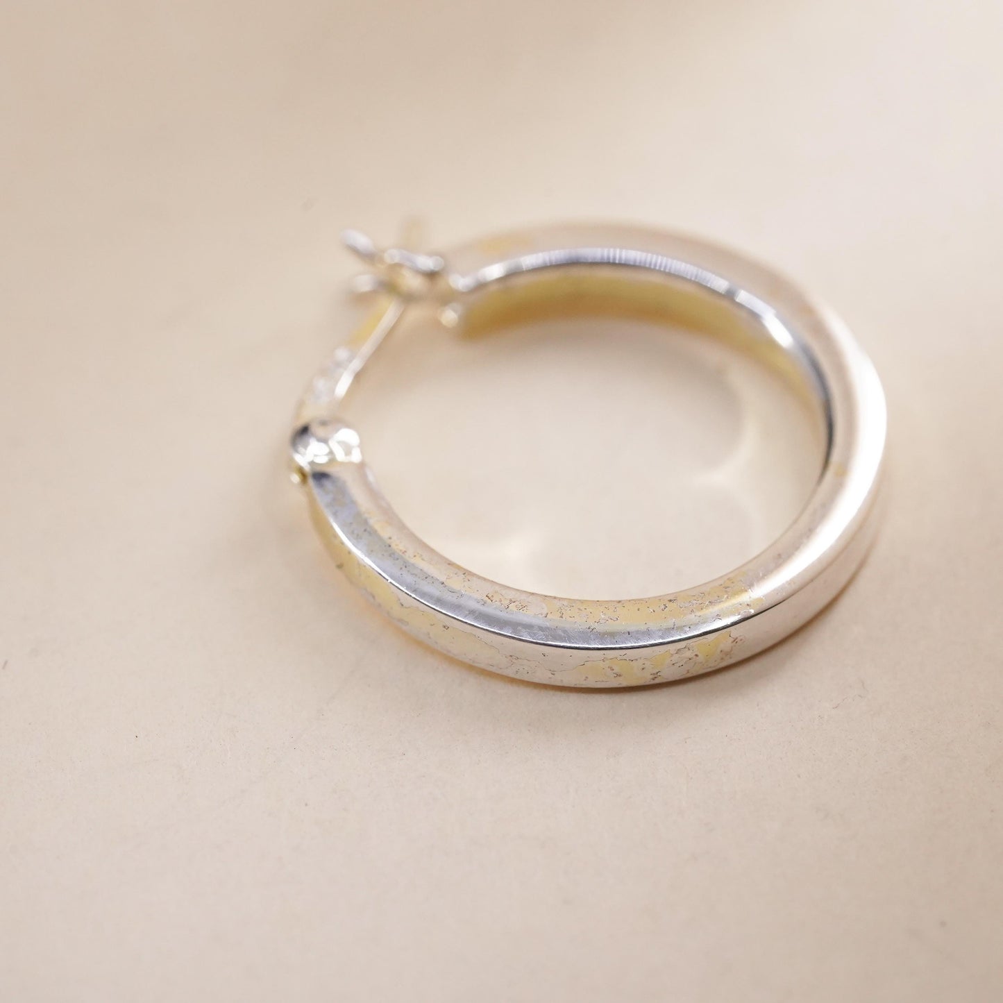 1", Vintage sterling silver single earring, textured minimalist primitive hoop