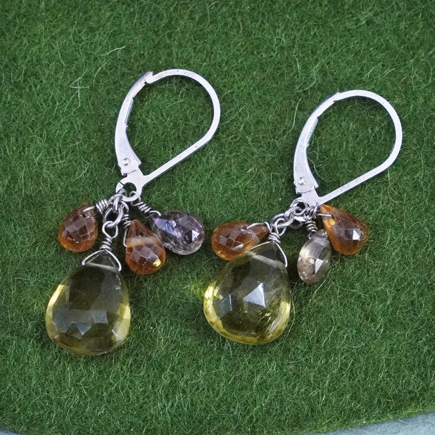 Vintage Sterling 925 silver handmade earrings with citrine beads