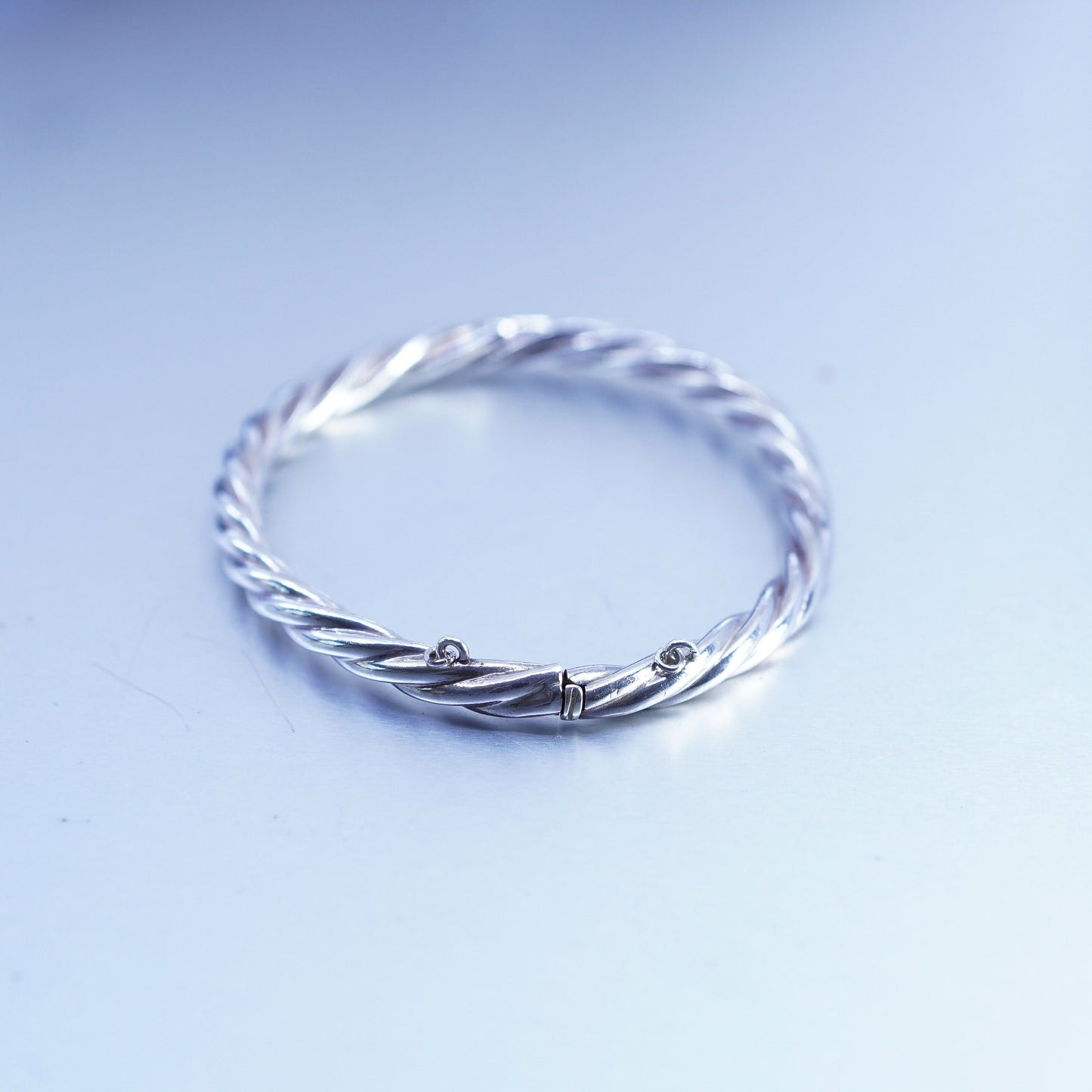 7”, Vintage Sterling 925 silver handmade bracelet, twisted tube bangle