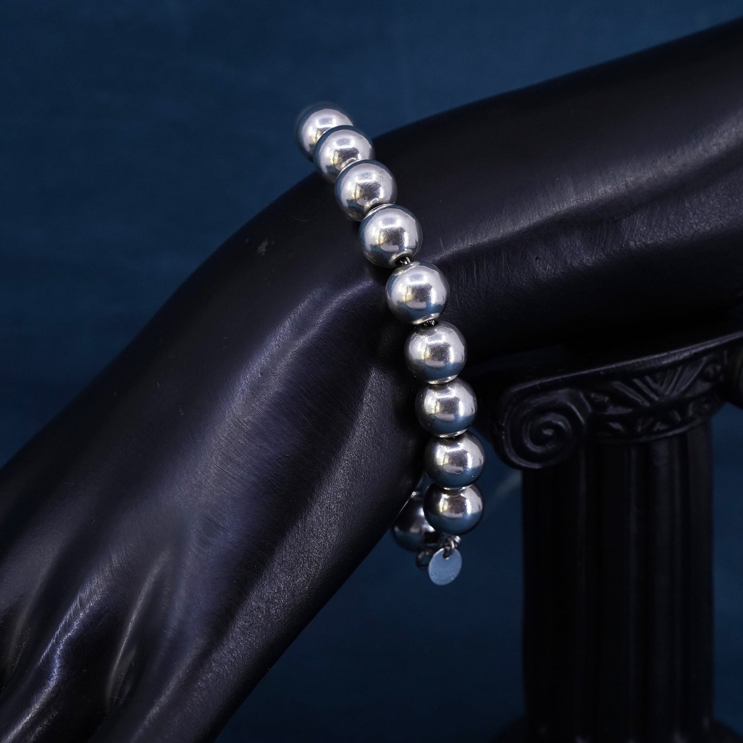 6.5”, Sterling silver handmade bracelet, 925 chain 10mm beads, men's bracelet