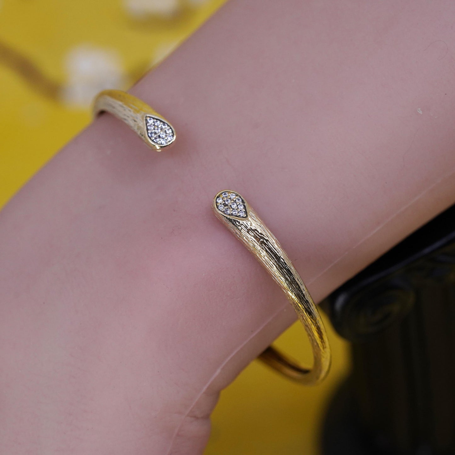 6.5", vermeil gold filled Sterling silver bracelet, 925 textured cuff cz