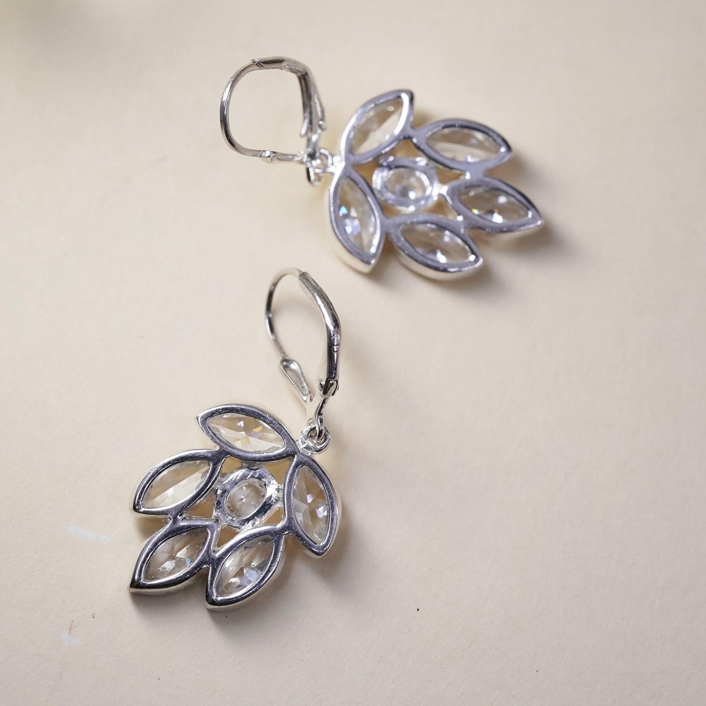 Vintage Sterling 925 Silver Cubic Zirconia leaves Earrings