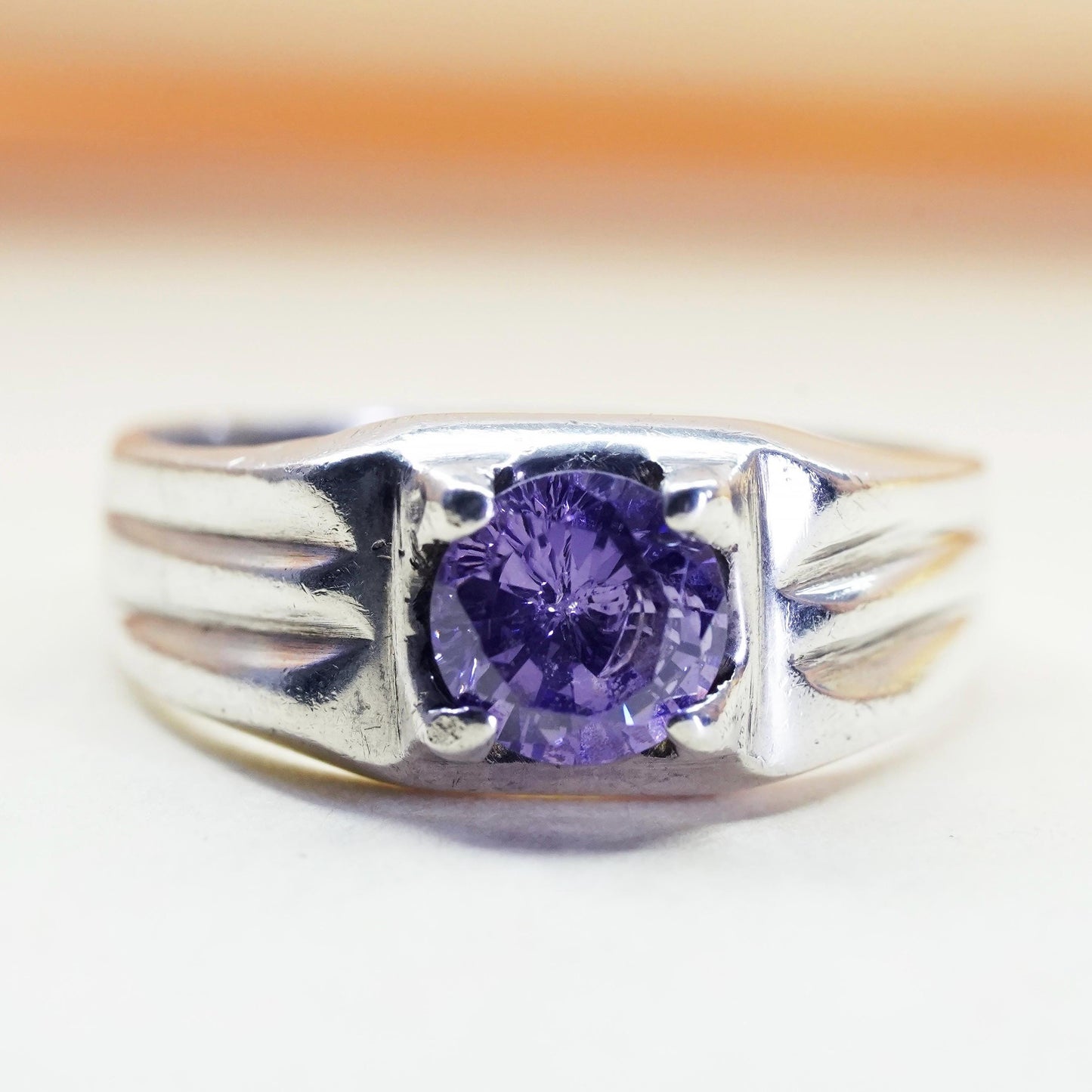 Size 6.5, Vintage Mexican sterling 925 silver handmade ring with amethyst, ring