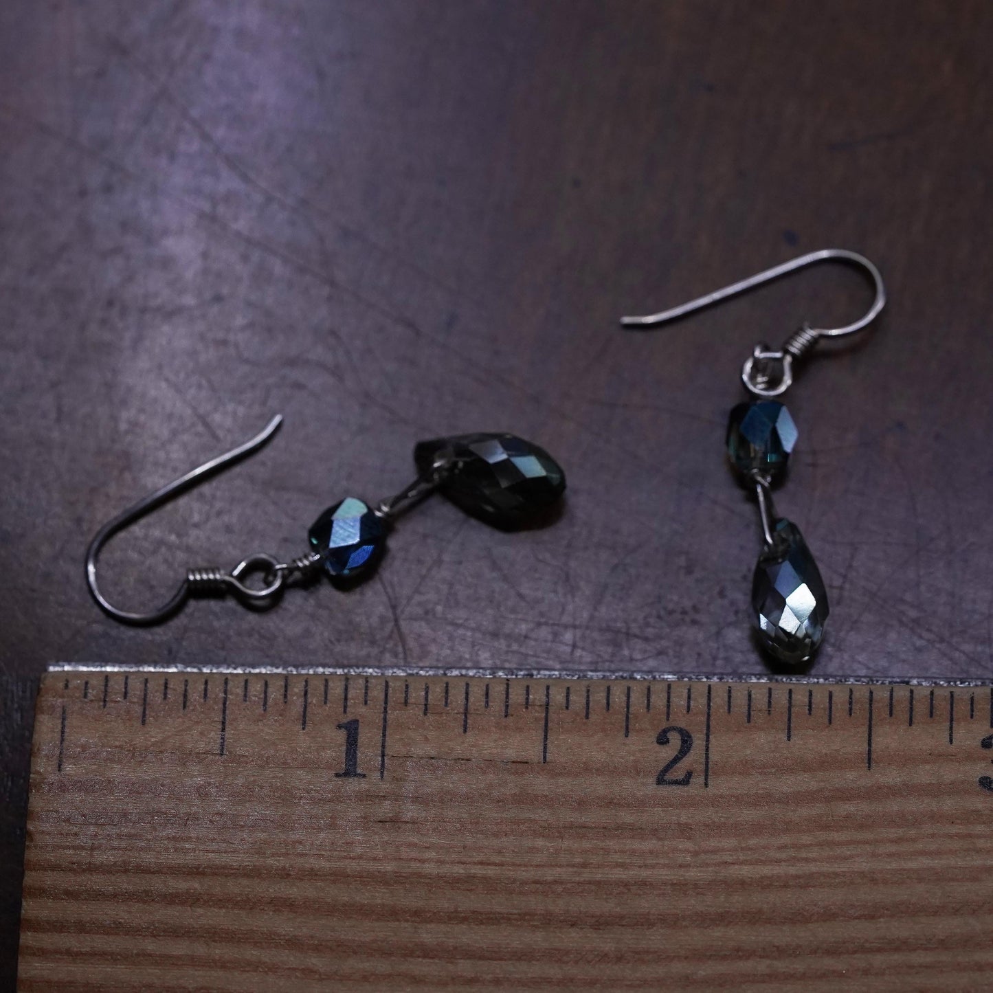 Vintage sterling 925 silver handmade teardrop crystal earrings