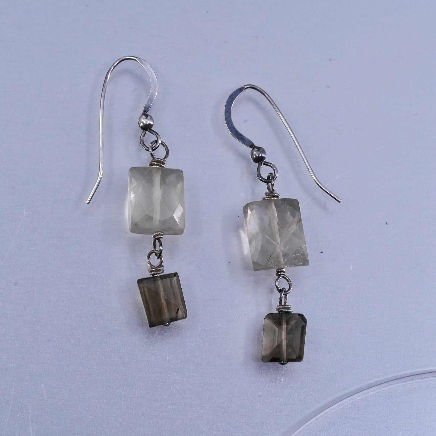 Vintage Sterling 925 silver handmade earrings with smoky quartz