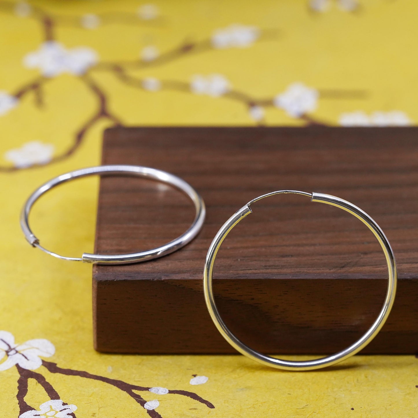 1.75", vintage Sterling silver handmade earrings, 925 silver hoops