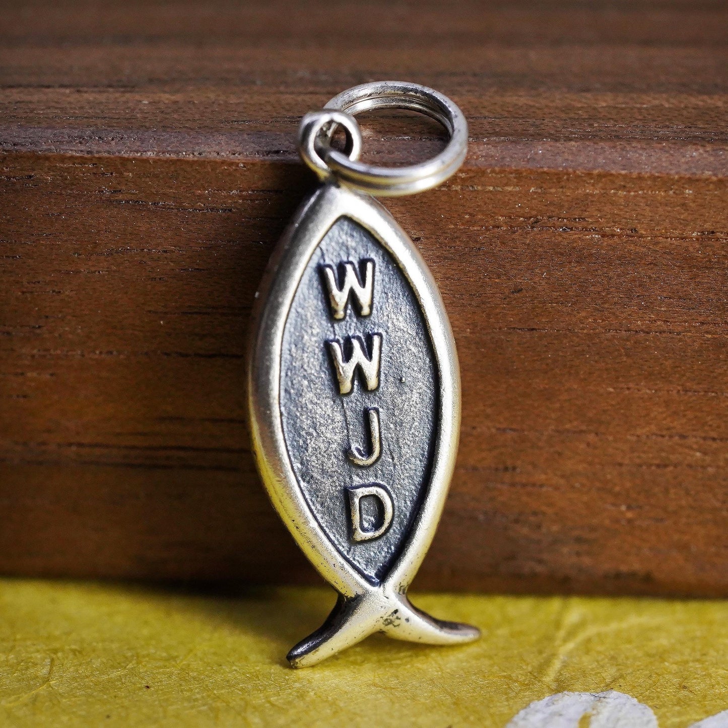 WWJD Fish Charm Sterling Silver 925 Pendant, What Would Jesus Do Christian