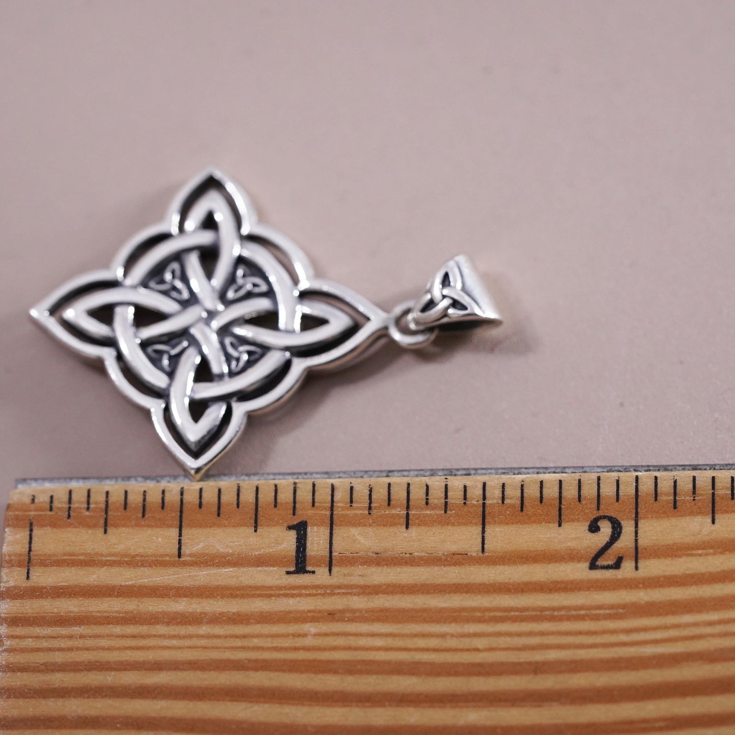 Irish Sterling silver handmade pendant, 925 Celtic knot diamond shaped charm