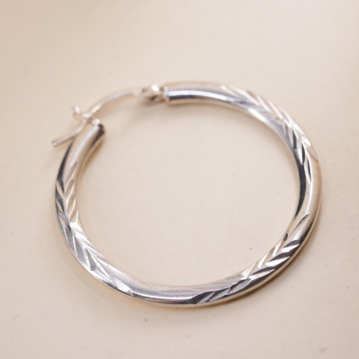 1.5", Vintage sterling 925 silver loop single earring, textured primitive hoop