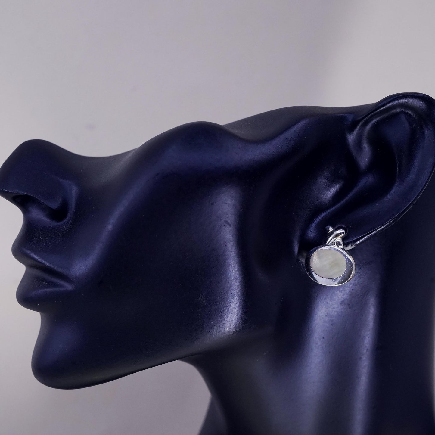 Vintage sterling silver earrings, 925 modern oval studs with mother of pearl