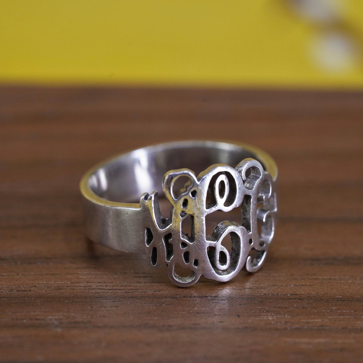 Size 6.5, vintage Sterling 925 silver handmade ring engraved monogram “HCC”