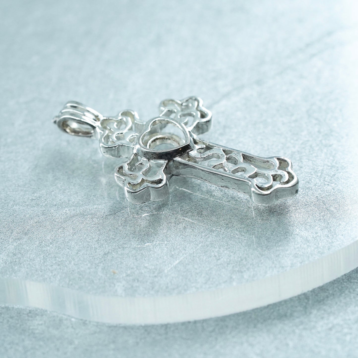 vintage sterling 925 silver interchangeable crystal cross pendant stone