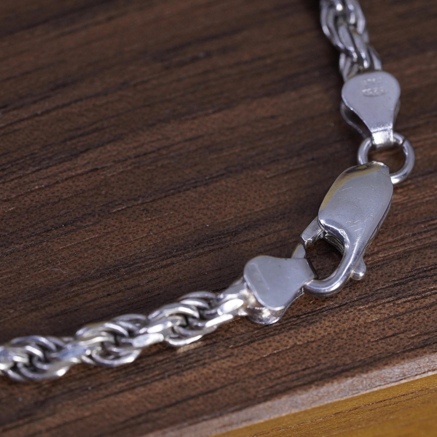 7" 3mm, vintage Sterling silver diamond cut rope bracelet, Italy 925 chain