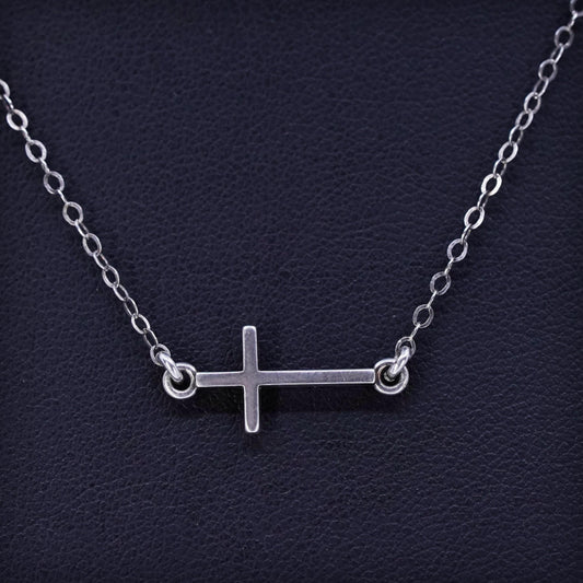 15”, vintage Sterling 925 silver handmade snake necklace with cross pendant