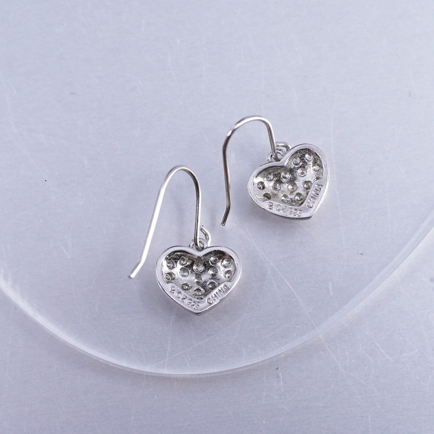 Vintage Sterling 925 silver heart earrings with cluster cz