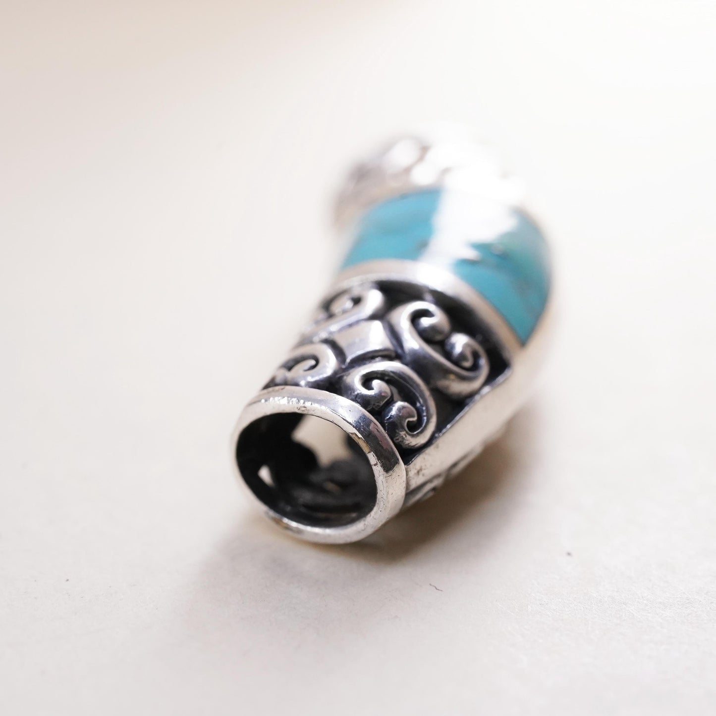 Vintage handmade filigree Sterling 925 silver slide pendant with turquoise